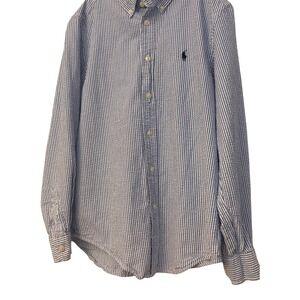 Ralph Lauren Kids Blue White Seersucker Striped Button Down Shirt L 14-16